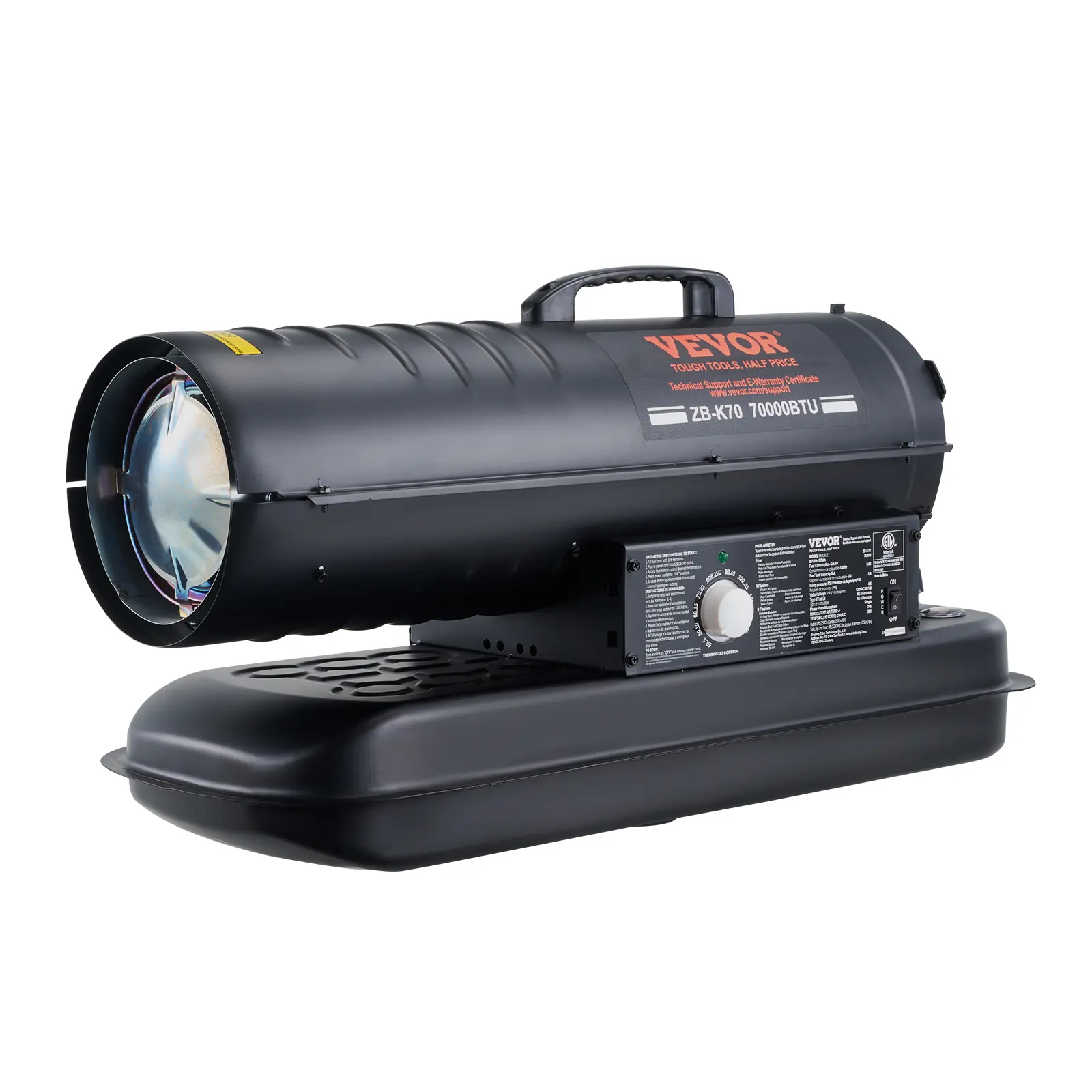 【Summerfinds】VEVOR Kerosene Forced Air Heater 70000 BTU Portable Torpedo Diesel Space Heater with Thermostat5 Gallon Tank Energy-Efficient heavy-duty Heaterfor Indoor Outdoor Use Workshop Industry