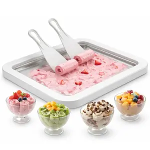 Ice Cream Roll Machine, Ice Cream Roller Machine, DIY Ice Cream Roll Tray with 2 Scrapers, Stainless Steel Freezing Plate, Suitable for Rolling Ice Cream, Frozen Yogurt, Sorbet, Multi-Functional Frozen Dessert Plate.
