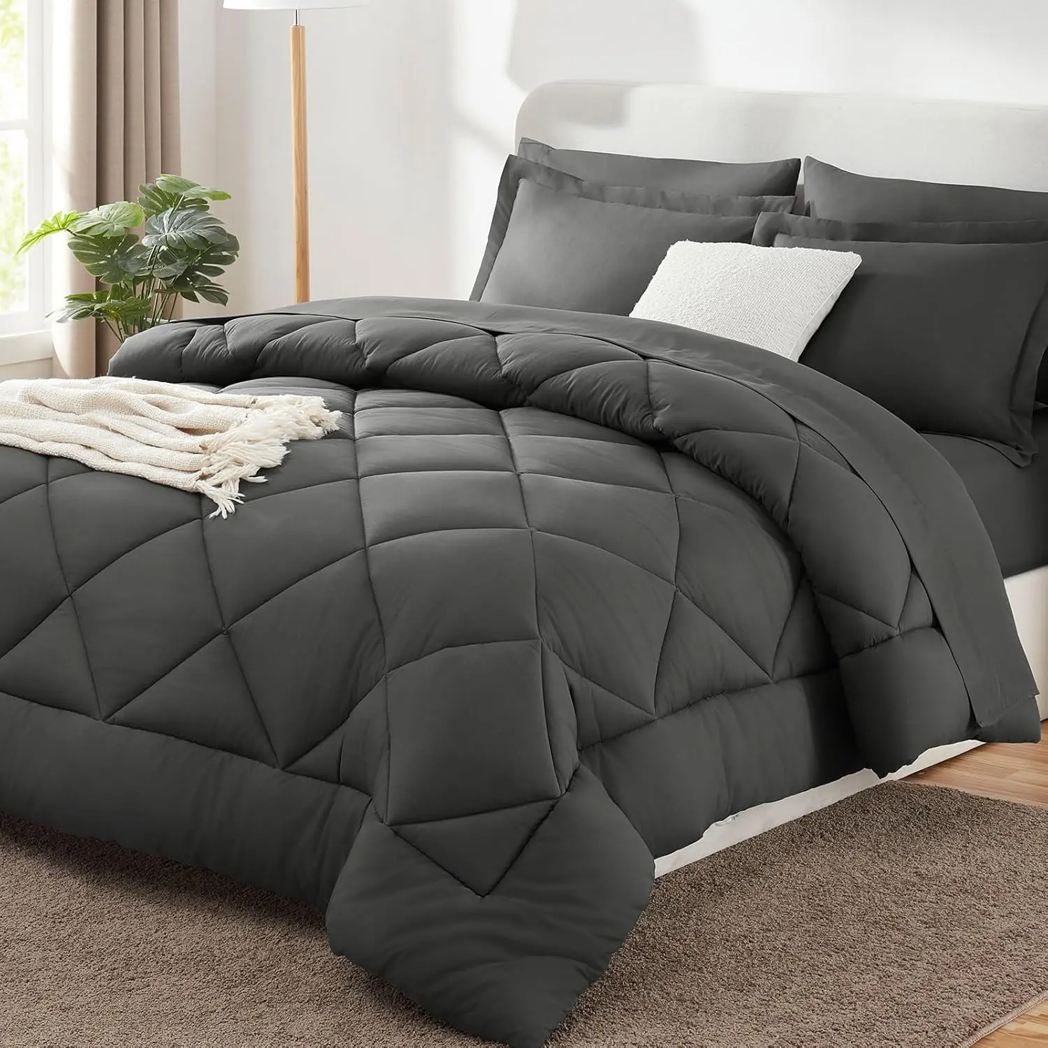 Quilt & Pillowcase Set, Solid Color Soft Comfortable Bedding Set, Warm Thick Comforter Set for Home Bedroom, Super Fluffy Duvet, Quilted Duvet Set, Duvet Insert, Soft Bedding Sets, Bed Sets Supplies