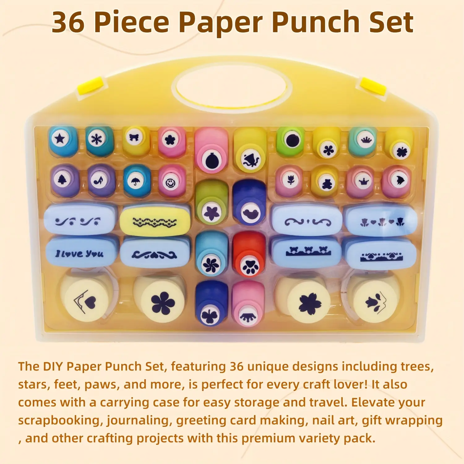 36-Piece Deluxe Craft Paper Punch Set – Vibrant Mixed Colors for Scrapbooking, DIY Projects, and Card Making kid art