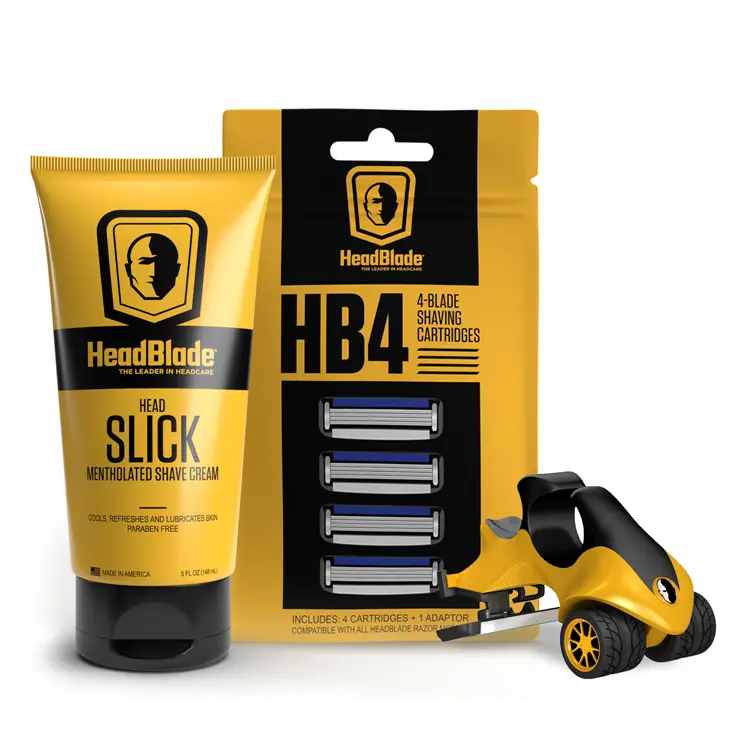HEADBLADE ATX Razor Kit for Men with HB4 Refill Cartridges & 5 oz HeadSlick Mentholated Shave Cream - Smooth Shave for Sensitive Skin, Shaving Products, Moisturizing, Shaving Razors, Close Shave