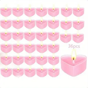 36 Pcs Tea Candles Heart Romantic Candle Small Sweet Wedding Party And Home 1.5-2 Hours Extended Burn Time Votive Parties Tealight Wishing Bulk Birthday Halloween