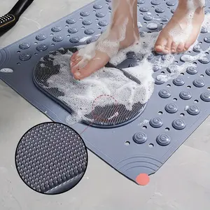 Deep Textured Non-Slip Bathroom Mat with Drain Holes, Home PVC Shower Pad, Round Pattern Design, 0.31 Inch Thickness, Rectangle Shape, Bathroom Floor Mat