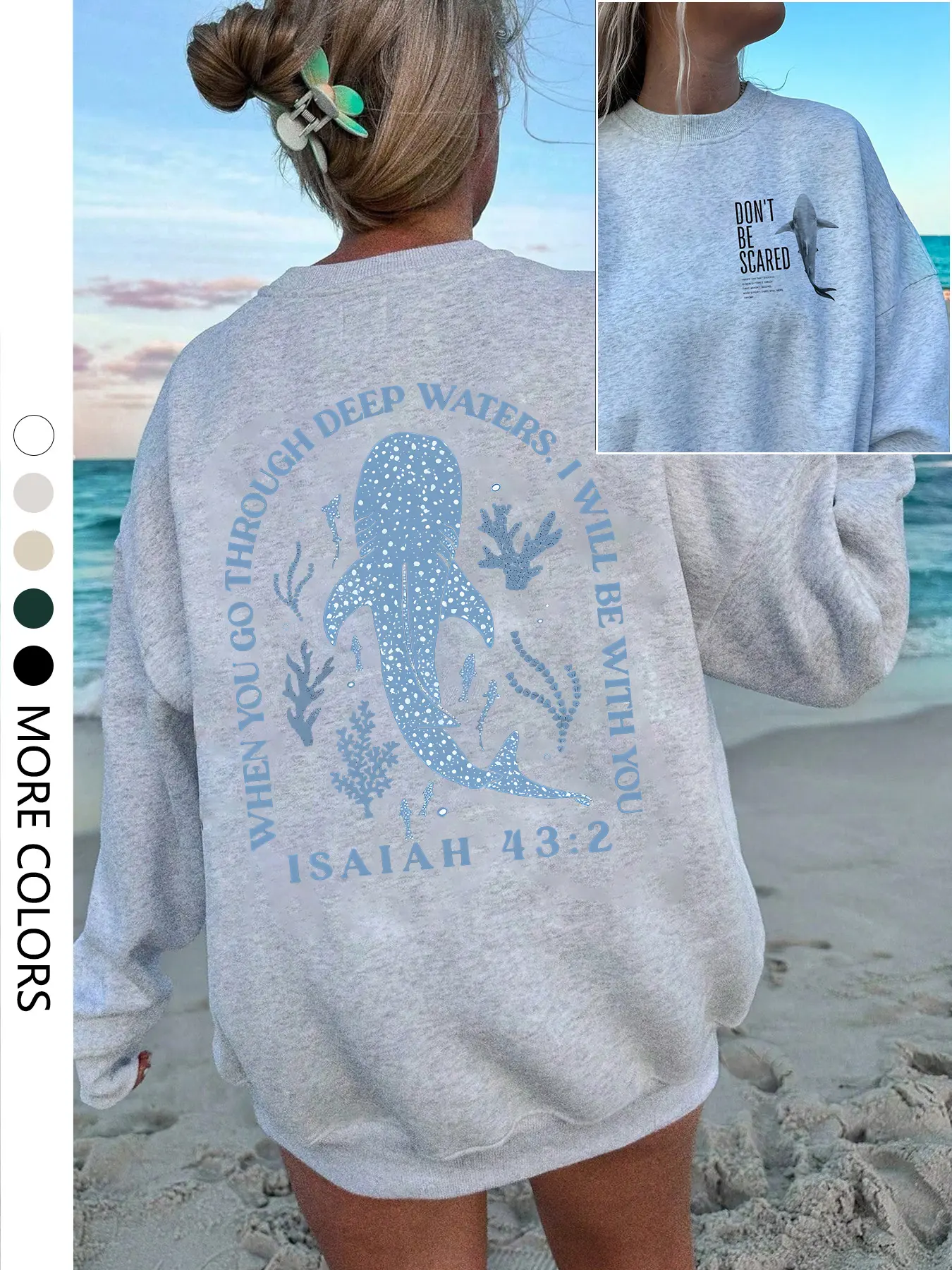 Women's Whale Animal Print Dropped Shoulder Baggy Sweatshirt, Fashion Casual Everyday Long Sleeve Pullover for Fall and Winter, Cozy Beach Vacation Top