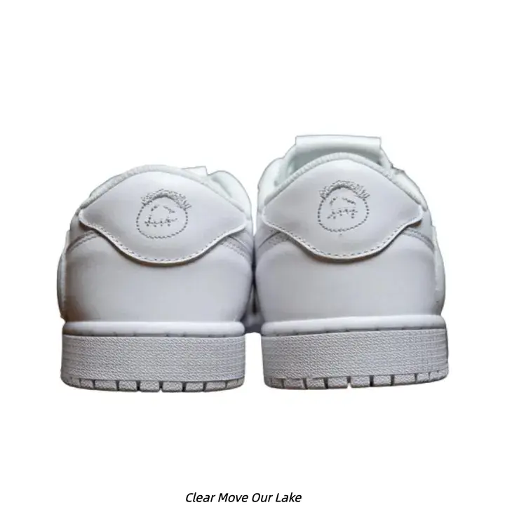 All White Leather Low Top Skate Sneakers Embroidery Smiley Heel Minimalist Casual Platform Shoes Unisex