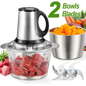 3-liter, 3-speed, double-bowl, double-blade electric meat grinder; multi-functional household food processor for quickly chopping vegetables, mincing meat, and preparing baby food puree.