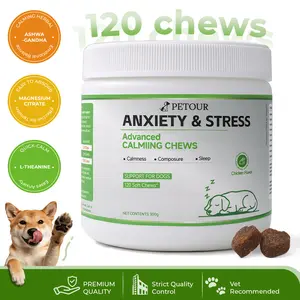 Petour Calming Soft Chews for Dogs 120 Count, Melatonin L-Theanine Ashwagandha for Anxiety & Sleep, Stress Relief & Mood Soothing Supplement, for All Breeds & Sizes