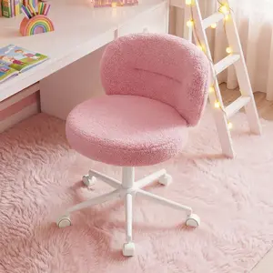 Raybee Vanity Chair with Wheels ,Cute Comfort Office Chair - Velvet Swivel Task Chairs with Back ,Height Adjustable Computer Chairs for Home,Bedroom,Student,Make up Room,Small Space, Blush