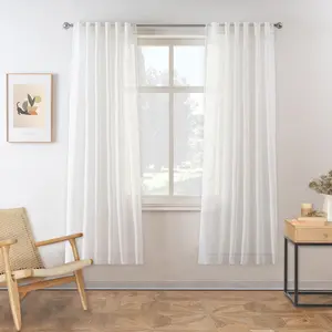 DriftAway Linen Curtains for Living Room Semi Sheer 2 Panels Farmhouse Natural Flax 3 Inch Rod Pocket Back Tab Boho Rustic Light Filtering Window Drapes for Bedroom Privacy Assured