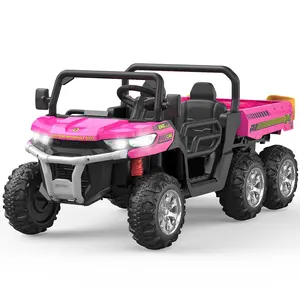 GARVEE 24V 4WD Rechargeable Battery Electric 2-Seater UTV Look Ride-On Dump Truck - 6-Wheel Design, Dump Bucket, Remote Mode, Safe Plastic, Music Horn (Pink, White) for Older Kids