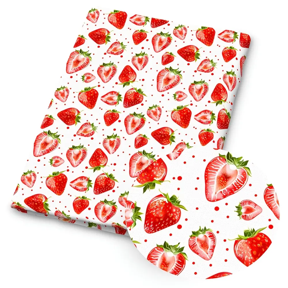 1 piece of strawberry-print fabric – 59 x 19.68 inches (150 x 50 cm) of pre-cut durable polyester fabric featuring a sweet strawberry slice pattern – perfect for DIY sewing, scrapbooking, tablecloths, and crafts
