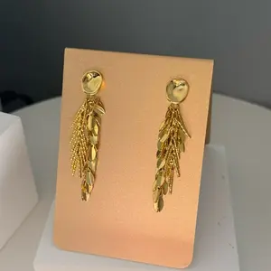 Fashion Tassel Design Women Earrings, 14K Gold Plated Copper Leaves Fringe Earrings Silver 925 Needle