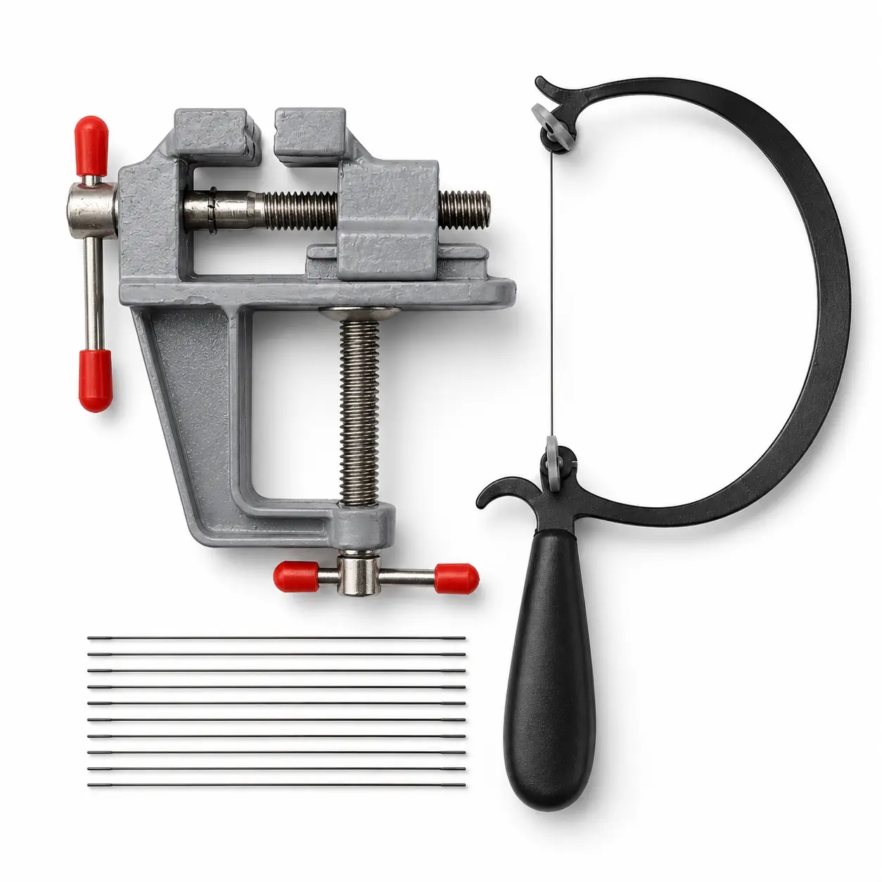 Beginner Safe Jeweler’s Saw Frame Craft Hobby Kit - Includes Mini Bench Vise, Saw Blades, Secure Clamping for Metal Sheet Cutting DIY Jewelry Making
