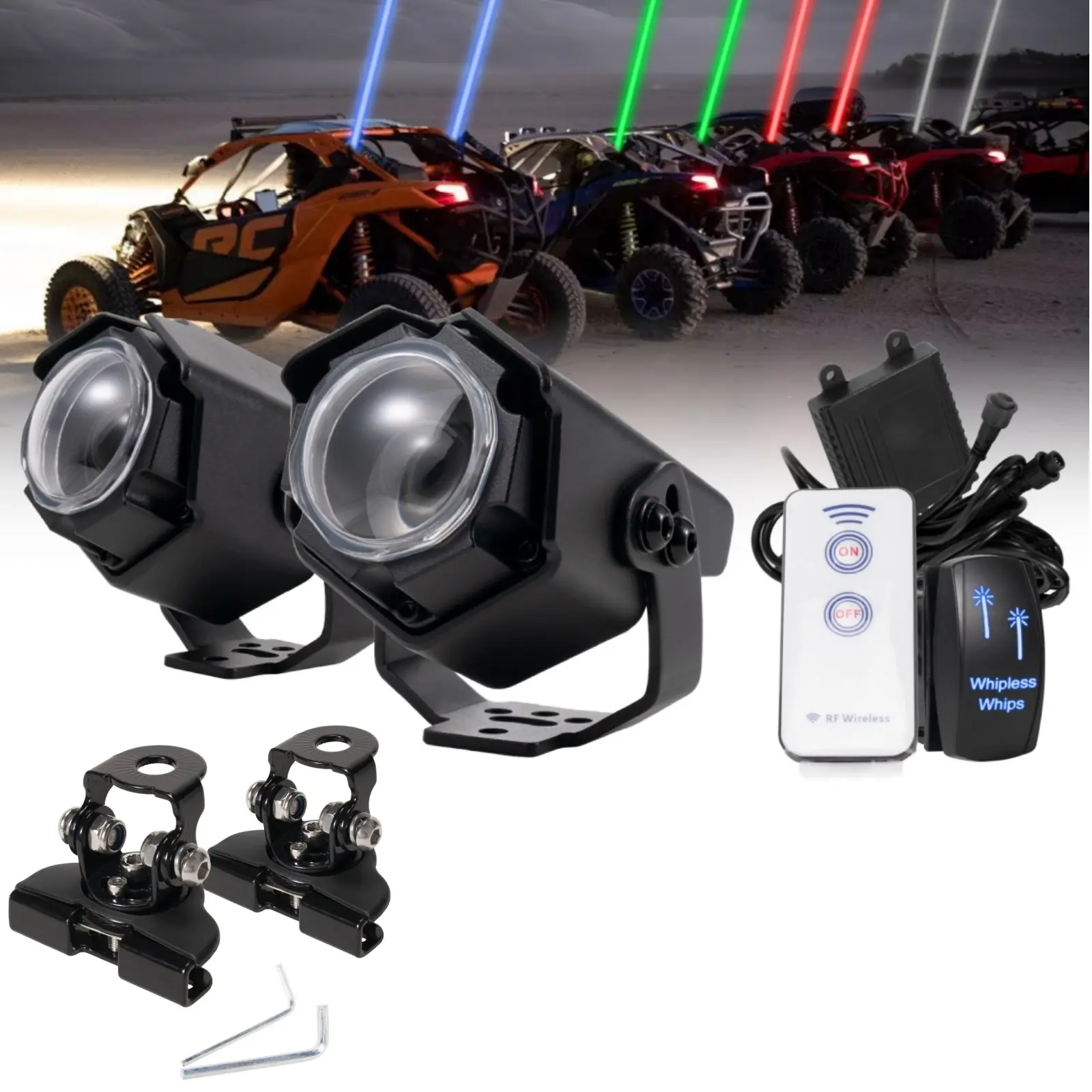 YCHOW-TECH Whipless LED Whip - Spot Beam, RGBW Chasing Pods, Switch & Remote Alien Lights, Motorcycle/Auxiliary/LED Driving Lights, Auto Accessories for Polaris RZR, Can-Am Maverick X3 UTV ATV SXS Truck