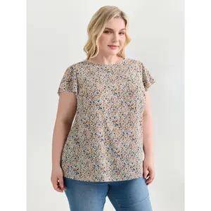 BloomChic Women's Plus Size Short-Sleeve Multicolor Micro Floral Print Open Back Tie Blouse - Smooth Fabric, Flattering Fit, M-6X 2026 Summer Lady Pick for Mother's Day Top Womenswear Swimweek