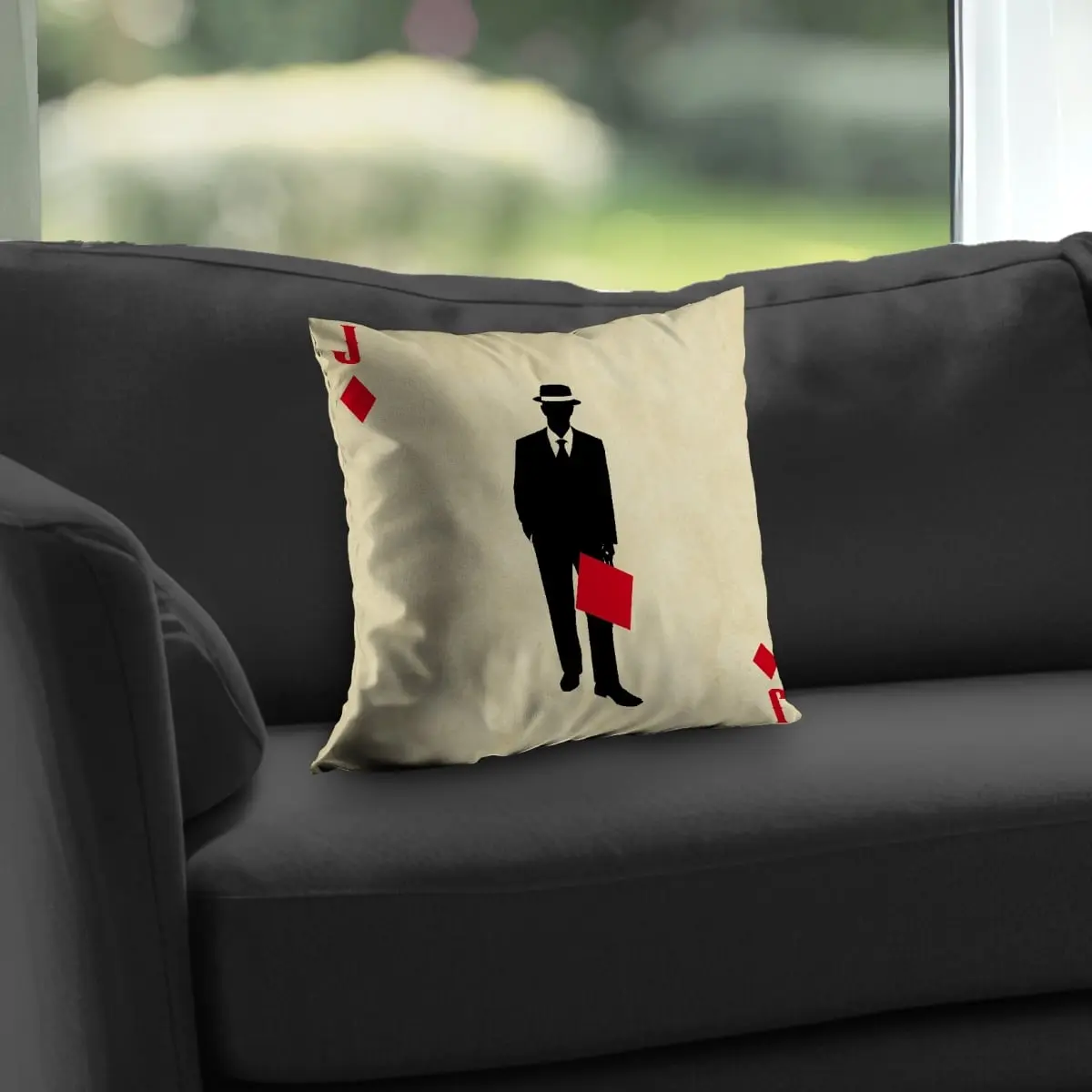 360 stand Typographic Art Throw Pillow with Insert - 14x14 in. Standard Poly Twill, Soft Texture, Jack of Diamonds Typo Symbols, Man Cave Accent Piece (C1PT1414IV5BEP), Standard Size, 14 X 14 In., Black, Game Room, Polyester Insert, Decor Accessories