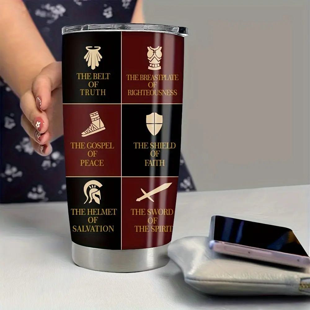 1pc of Christian Gifts Suitable for Both Men And Women - Ideas for Religious Presents - Gifts for Father'S Day, Christmas, And Birthdays for Men - -Themed Gifts - Christian Coffee Mug - 20Oz Stainless Steel Tumbler Featuring The Armor of God