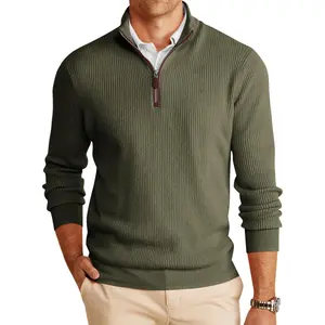 Mens Quarter-Zip Pullover Sweater Casual Mock Neck Winter Warm Ribbed Polo Sweaters