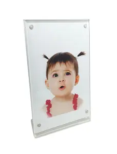 FixtureDisplays® Frame, Acrylic Tabletop 4" x 6" Magnetic Close Photo/ Menu Frame Clear/Frosted, 6pk  2928-6-pk