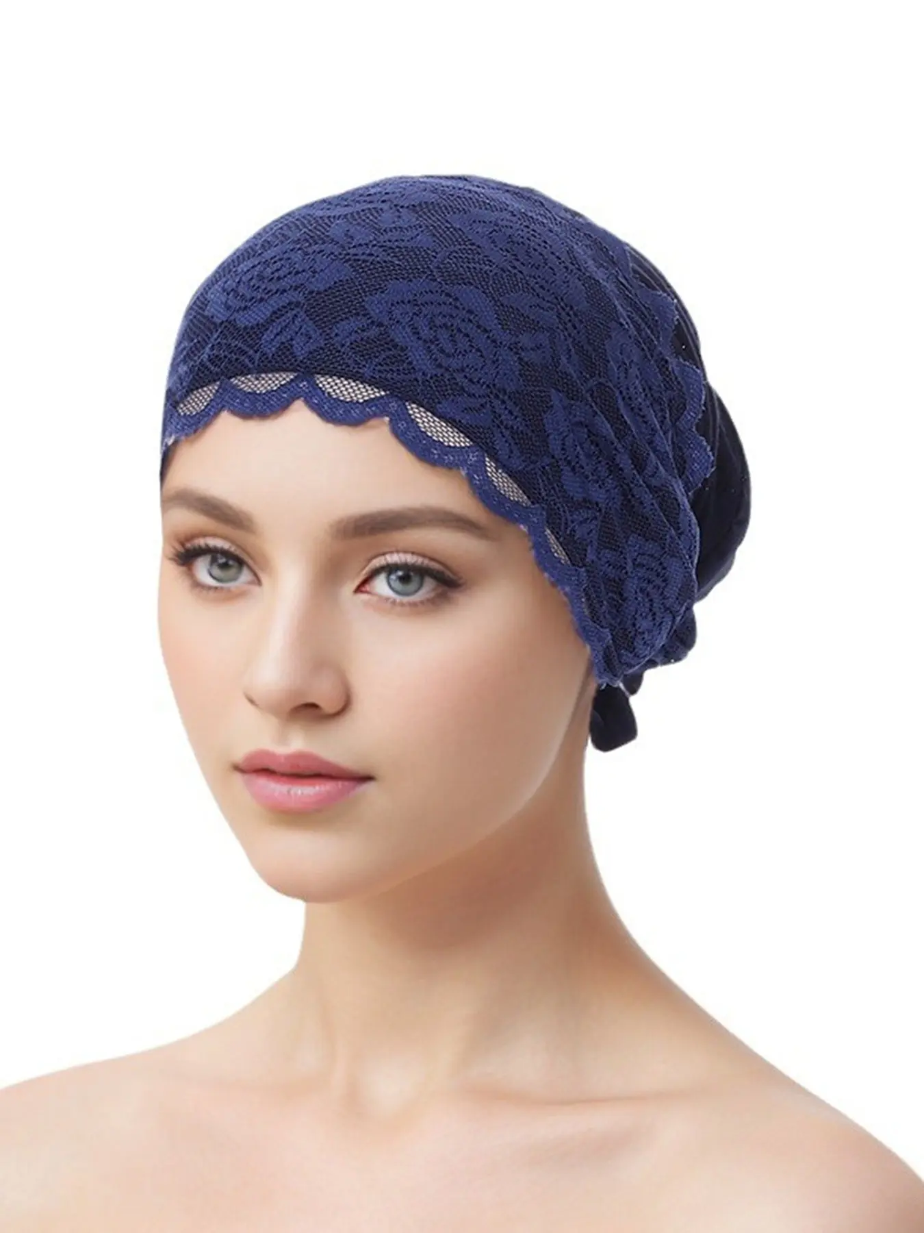 Women's Solid Color Lace Headscarf Cap Fit, Muslim Hijab Turban Modesty Hair Protection Undercap, Ideal for Home Hair Care and Daily Casual Wear