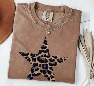 Comfort Colors Leopard Star Graphic Tee, Trendy Cheetah Print Star Shirt, Vintage Western Aesthetic T-Shirt Women