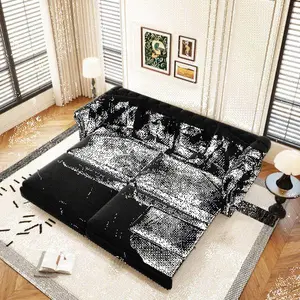 Chesterfield Sofa,89 " W 3-in-1 Pull-Out Sofa Bed, Convertible Sleeper Sofa Bed,King Size Sofa Bed, Chaise Lounge,Velvet 3-Seater Sofa with Movable Ottoman,  Tufted Design, Black(Old Sku:W1885S00090)