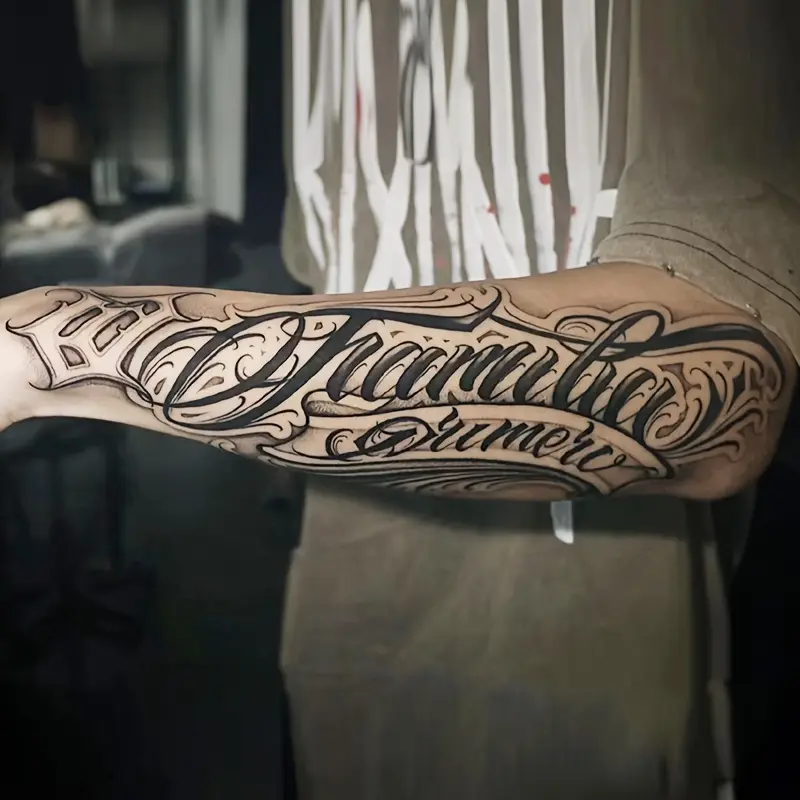 6 large herbal tattoo stickers, including 1 Mexican style font element and 5 random designs, lasting 7-15 days, waterproof and anti-friction, realistic effect, suitable for those who don't want tattoo pain