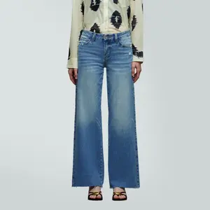 ONESO BBL Jeans Tummy Control Mid Low Waist Stretchy Wide Leg Baggy Pants Distressed Raw Hem Denim Y2K Vintage