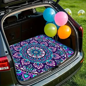 Blue Gradient Mandala Print Car Trunk Mat, Anti-Slip Car Floor Mat, Pet Pad, Universal Fit, Women's Essential Car Interior Accessory, Car Accessories Women, Car Interior Accessories Girls