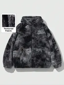 Tie-Dye Fleece Hooded Jacket for Women & Men, Casual Loose-Fit Design, Perfect for Autumn Winter Seasons, Stylish Daily Wear Outerwear