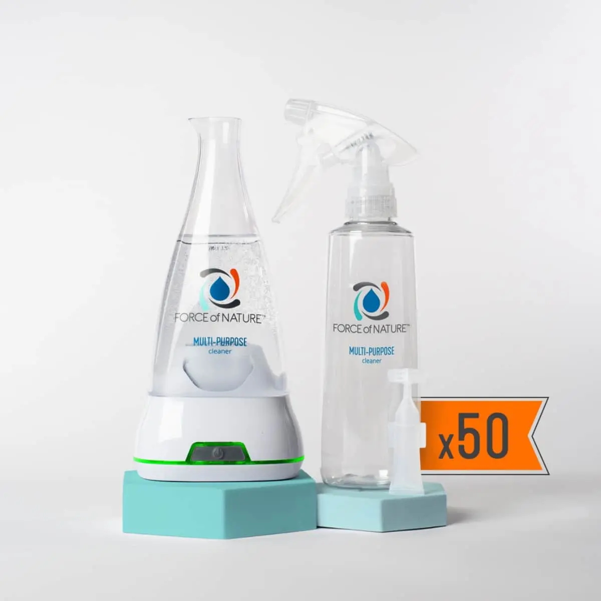 Force of Nature Year Supply Bundle Multi-Purpose Household Cleaner, Disinfectant & Deodorizer Spray - Eco-Friendly, Toxin-Free All-Purpose Natural Cleaning Supplies - Reusable Plastic Bottle, 50 Refills - Kills Mold