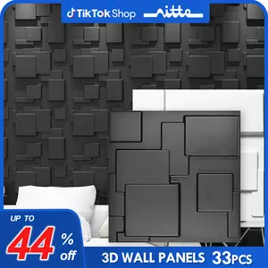 Nitte 33PCS PVC 3D Wall Panels, Geometric Block Design, 11.8"x11.8" (30x30cm), Black and White – Perfect for Modern Accent Walls in Living Rooms, Bedrooms, Offices, and More