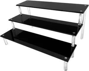 Acrylic Riser Black Acrylic Shelf Riser 3 Tier Perfume Organizer Cologne Display Stand Large Cupcake Stand Shelf for Funko POP Desserts Holder Collection Cosmetic Products Tabletop Use 12"X8"X6" AZEAM