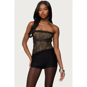 Fia Rhinestone Strapless Lace Top