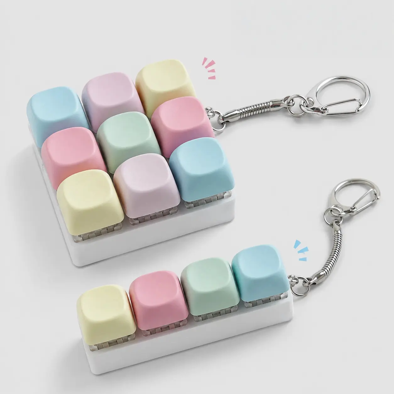 4-in-1 Keyboard Clicker Keychain, Pastel Keycap Fidget Toy, Silent and Clicky Button Gadget for Stress Relief Gifts