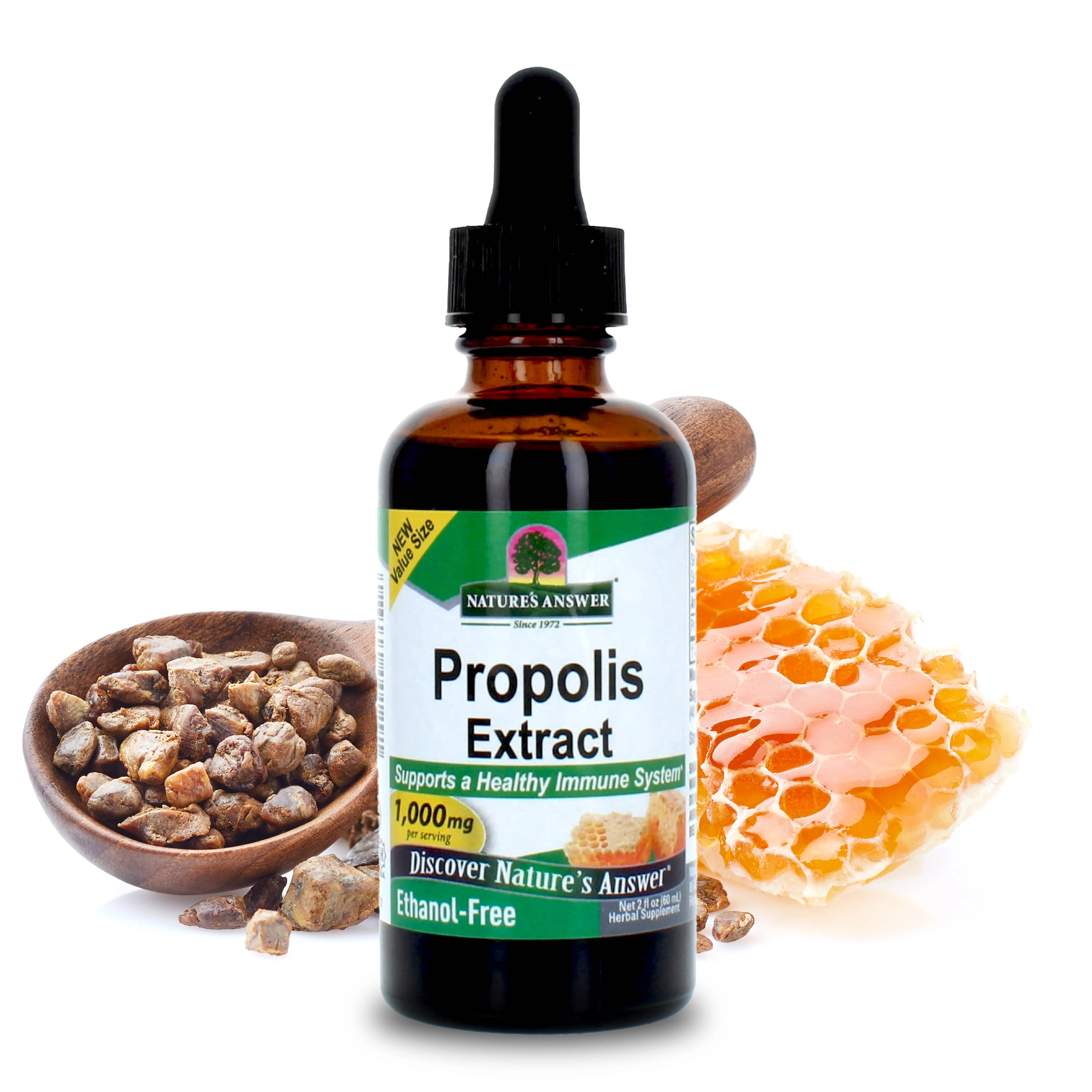 Nature's Answer Alcohol-Free Propolis Resin Extract 2 oz 2000 mg Per Serving Gluten-Free Vegan Halal Non-GMO Immune Support Liquid Herbal Extract
