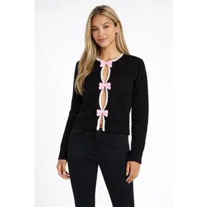 Forever 21 Women's Velvet Bow Open-Front Knit Pullover - Stylish Casual Women's Knit Top