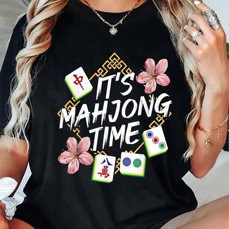100% Cotton Mahjong-Themed T-Shirt for Women