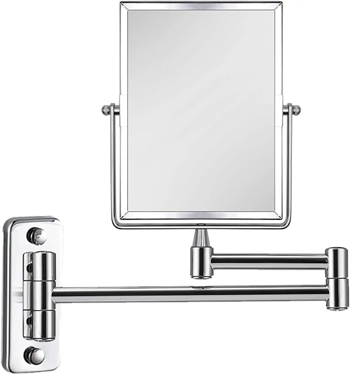 3X Magnifying Wall Mounted Vanity Makeup Mirror | Rectangular 8x6 Inch with Extendable Arm | Polished Chrome Finish Double-Sided Swivel Mirror