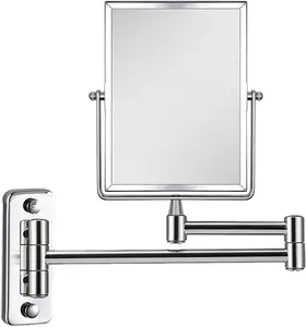 3X Magnifying Wall Mounted Vanity Makeup Mirror | Rectangular 8x6 Inch with Extendable Arm | Polished Chrome Finish Double-Sided Swivel Mirror