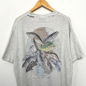 Vintage 1990s Environmental Art Wear “Saltwater Game” Deep Sea Fishing Florida Graphic Nature Tee Shirt (fits adult XL)