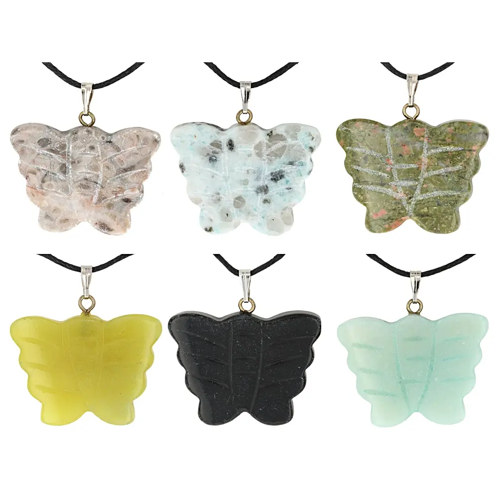 JTV Multi-Stone Carved Butterfly 22x28mm Pendant Set of 6