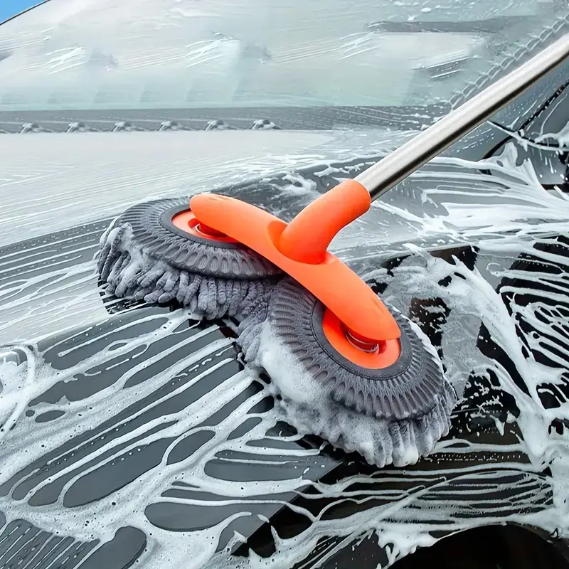 43" Long Handle Car Wash Brush – 360° Rotating Chenille Mop Head, Scratch-Free Car Cleaning & Detailing Tool for Cars, Trucks, SUVs, RVs and Home Cleaning