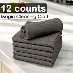 12 Counts Thickened Magic Cleaning Cloth Microfiber Streak Free Cloth Reuseable Magic Fiber Towels Rags Cleaning Cloths with Multipurpose Use Miracle Cloths for Glass Kitchen and Vehicle Windows