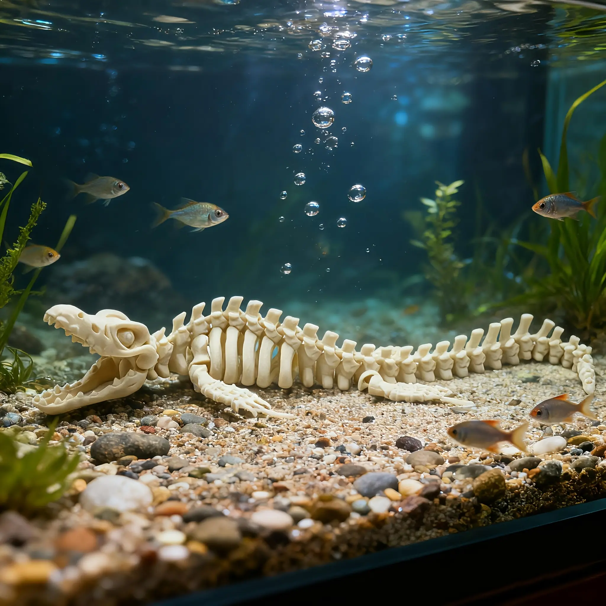 Large Realistic Mosasaur Skeleton Aquatic Aquarium Ornament - Detailed Dinosaur Bone Replica with White Fins, Paleontology-Themed Centerpiece for Fish Tank & Collector's Display, Aquarium Decor, Fish Tank Decorations