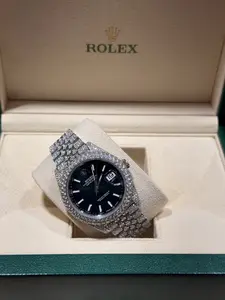 Rolex Datejust 41 mm Black Index Dial Iced Out Stainless Steel Watch