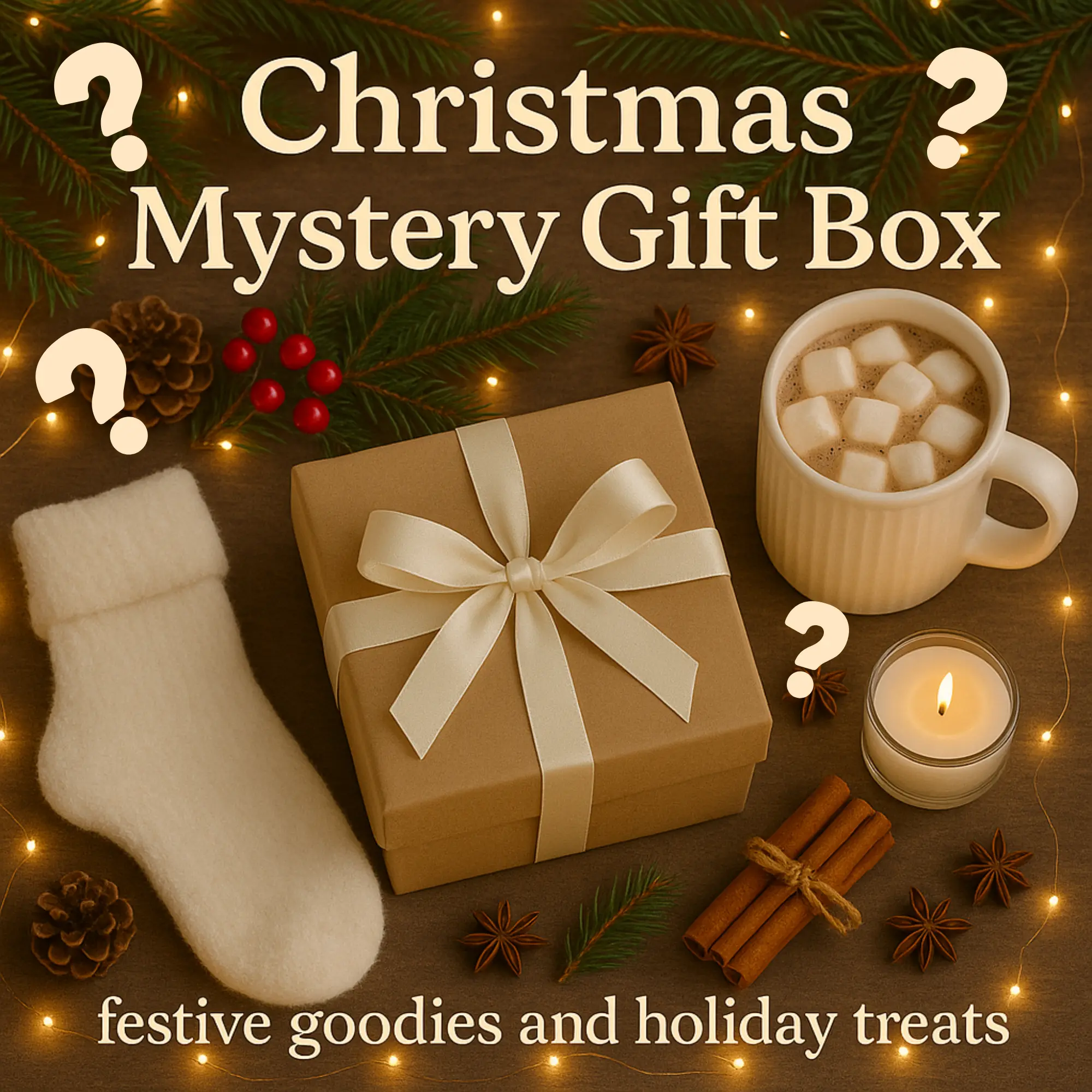 Christmas Mystery Gift Box – Holiday Surprise Box with Cozy Winter Treats, Candle, Socks & Seasonal Goodies – Perfect Christmas Gift for Her, Mom, Friends, Employees & Clients – Ready to Ship Holiday Gift Set