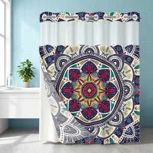 1PC double-layer large ring shower curtain, colorful mandala pattern, shower curtain, high-end quick drying hanging curtain, bathroom, curtain, waterproof, mildew proof curtain