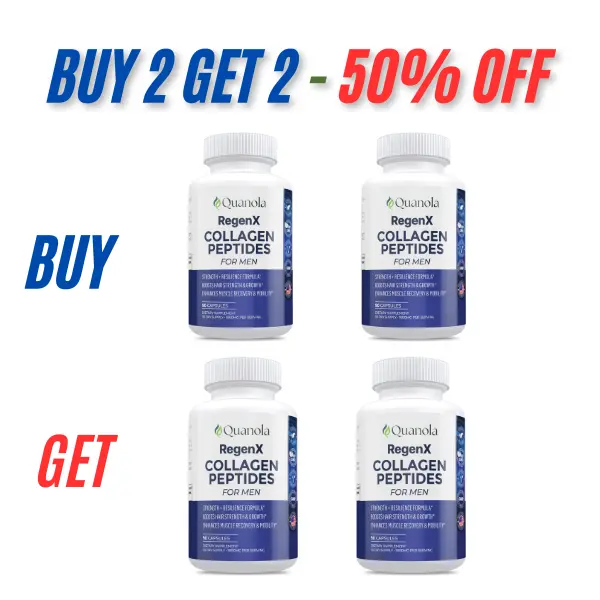 Buy 2 Get 2 - 50% SALE - Quanola RegenX Collagen Peptides for Men - 90 Veggie Capsules, 1800mg Premium Peptides, Clinically Proven for Joint Health & Muscle Recovery, USA Manufactured