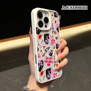 Ghostface Blood Pattern Magnetic Phone Case for iPhone 17 16 15 14 Pro Max 13 12 11 XR XS Plus Non-Yellowing Clear Crystal Drop-proof Slim Silicone Shockproof Transparent Acrylic Cover Supports Wireless Charging